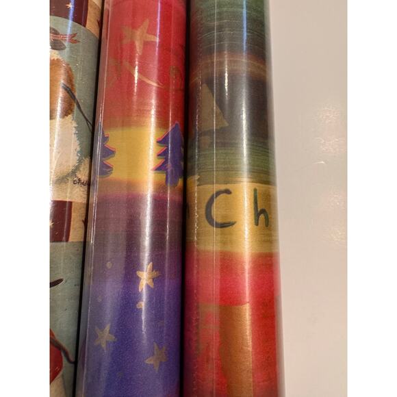 3 Rolls Y2K Vtg Christmas Wrapping Paper 50 sqft Rolls New - Picture 2 of 3